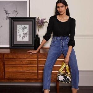 Boden Puff Sleeve Cotton Jersey Top Black US 2